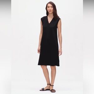 Eileen Fisher Flex Tencel Ponte V-Neck Dress XL Black
